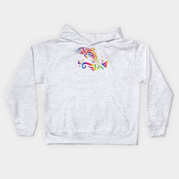 Dolphin in multicoloured prismatic design Kids Hoodie by Montanescu